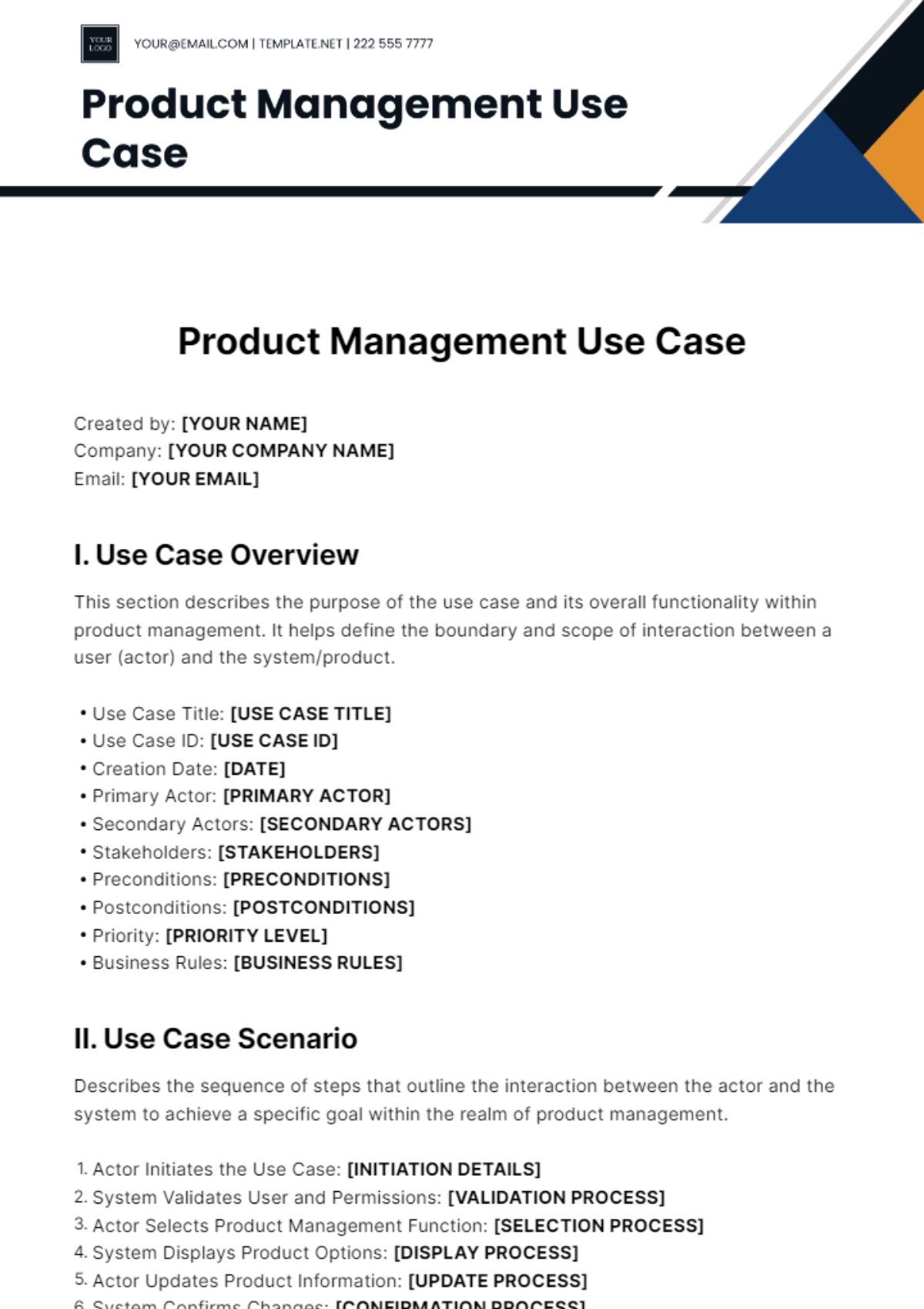 Free Product Management Use Case Template