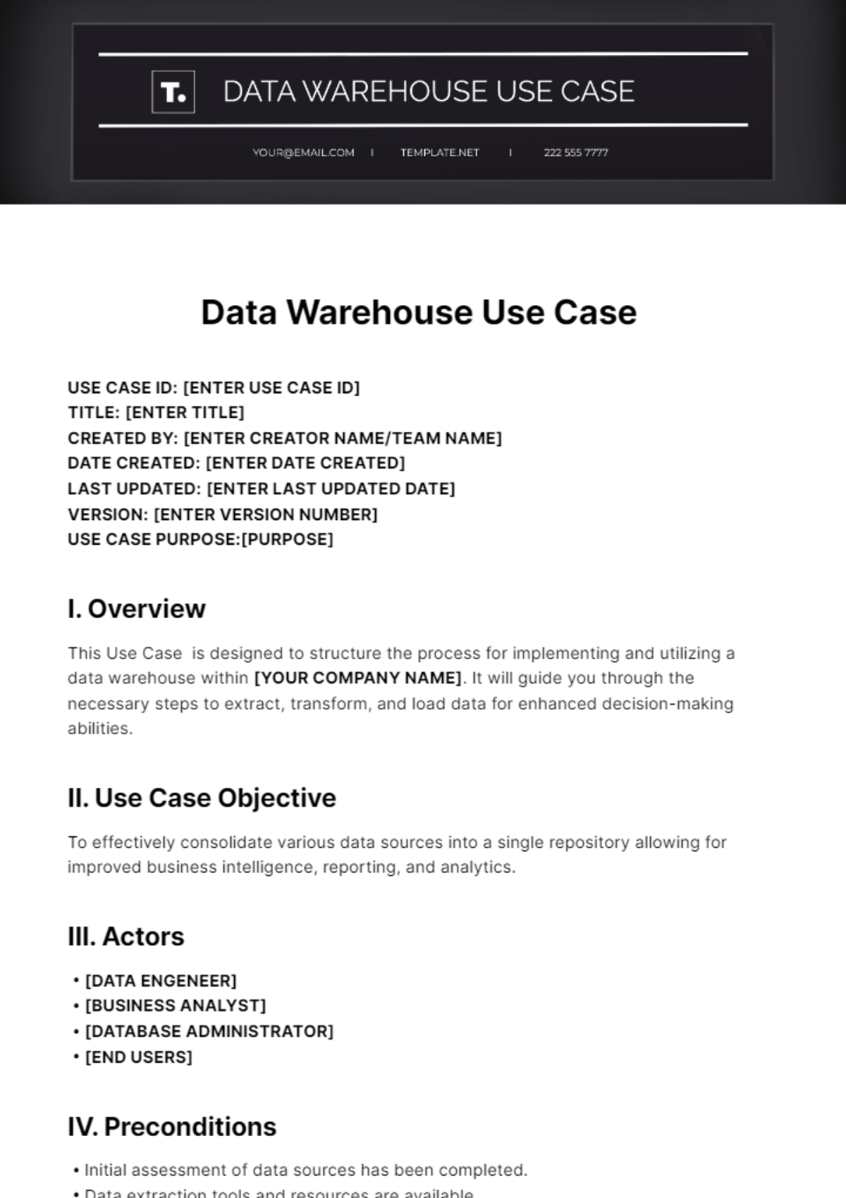Free Data Warehouse Use Case Template