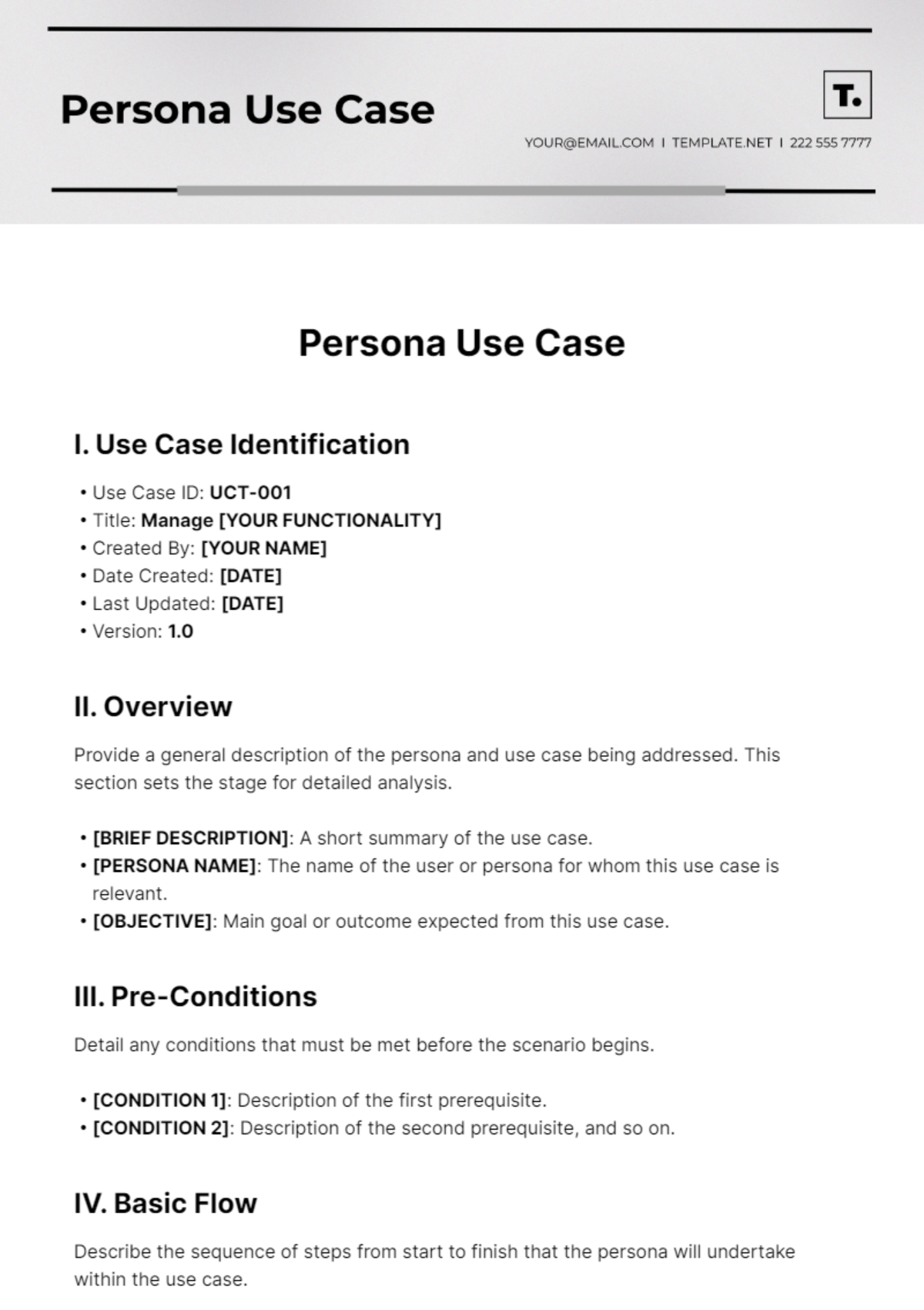Free Persona Use Case Template