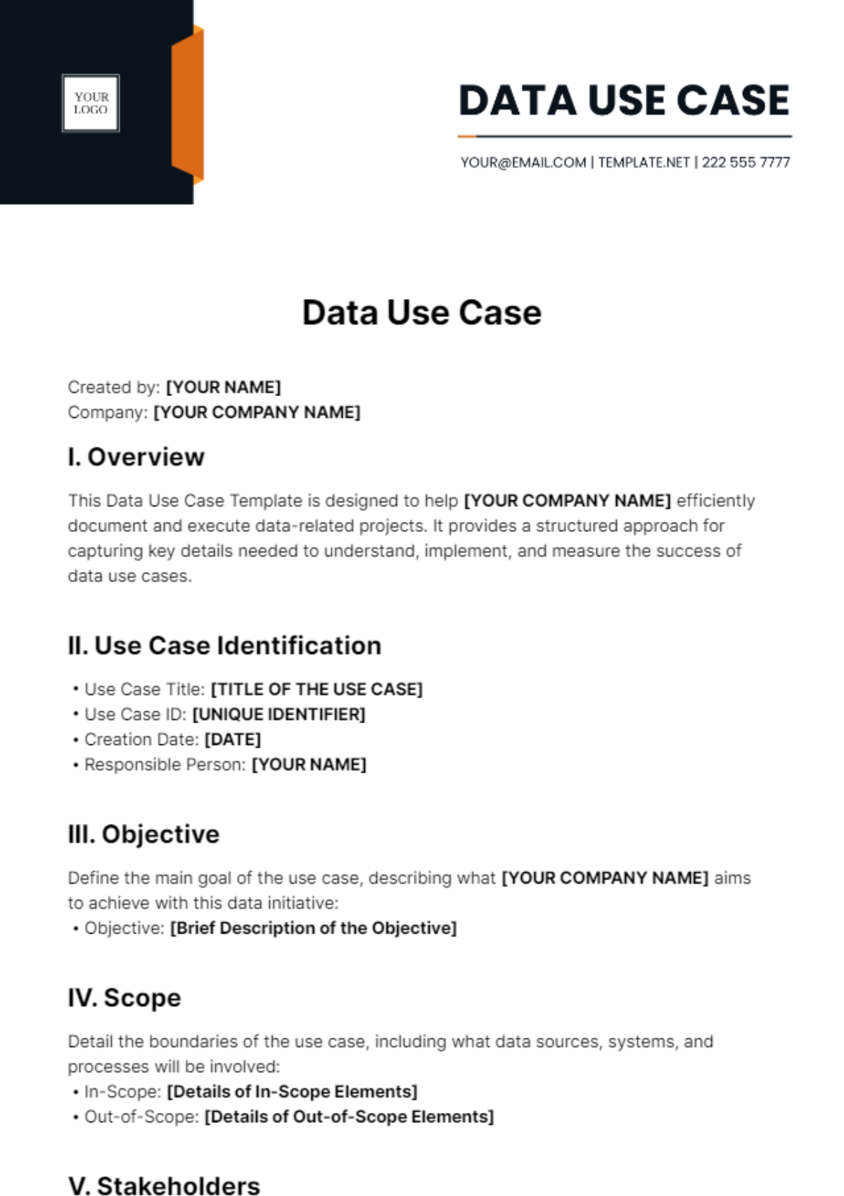 Free Data Use Case Template