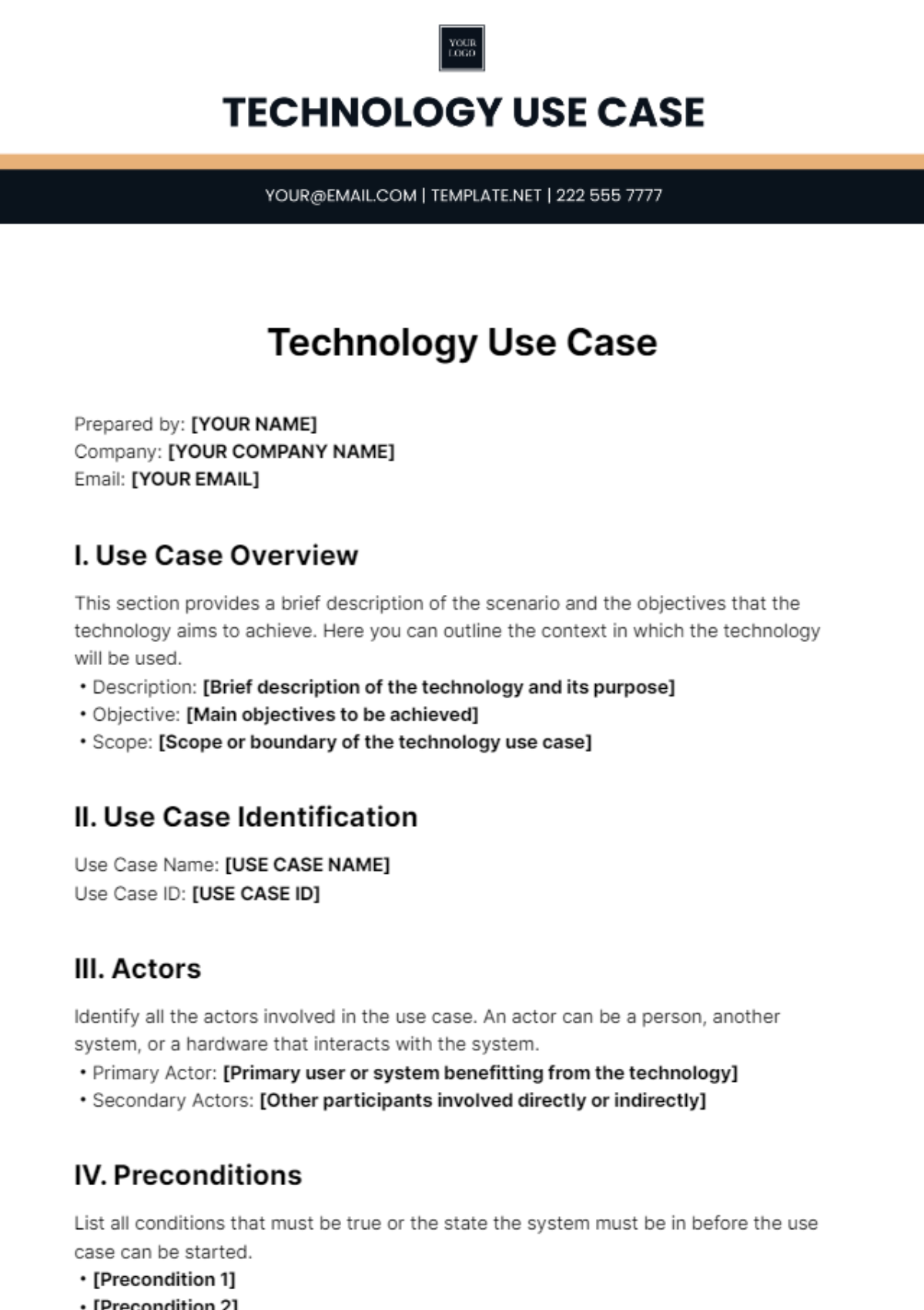 Free Technology Use Case Template