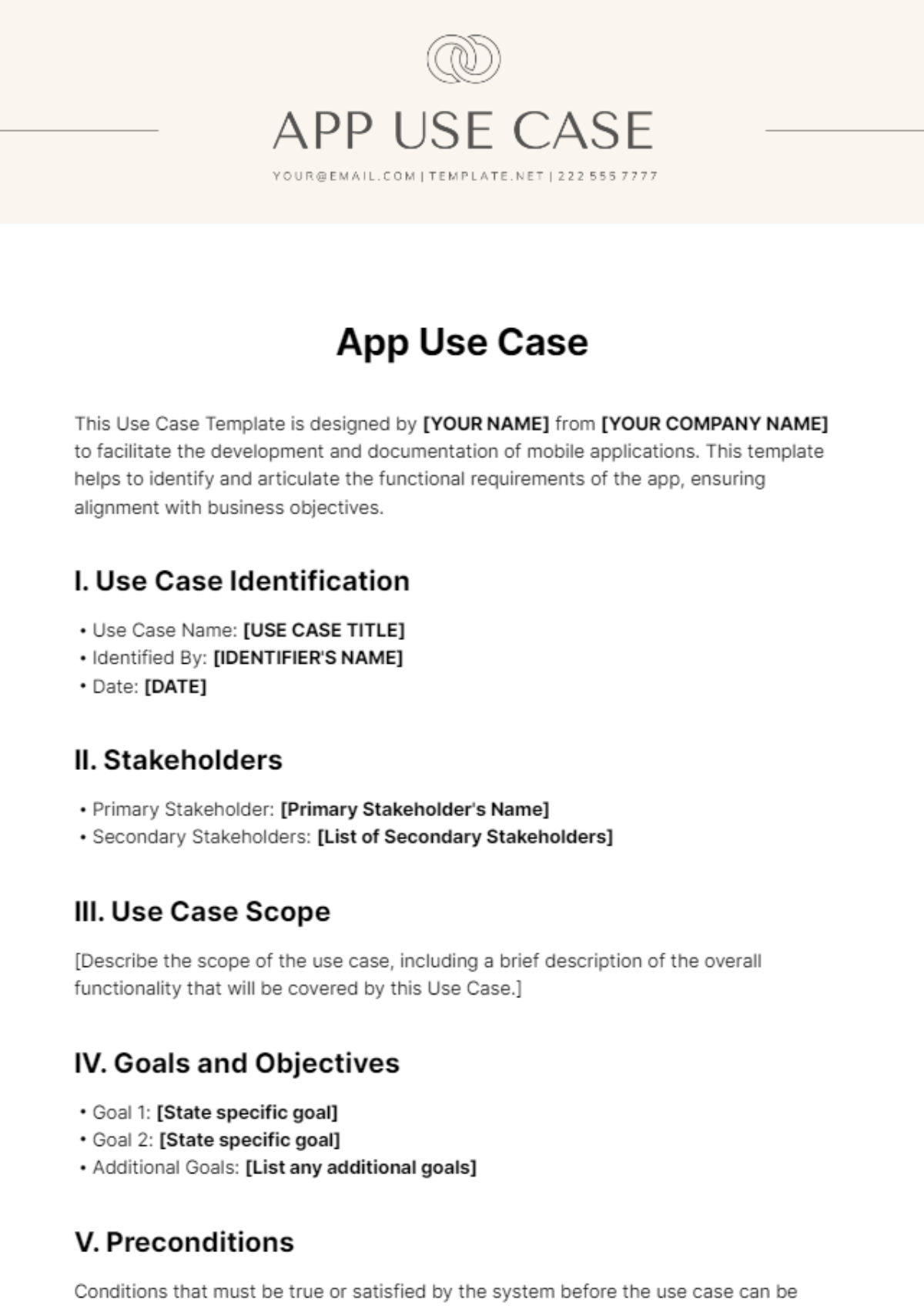 Free App Use Case Template
