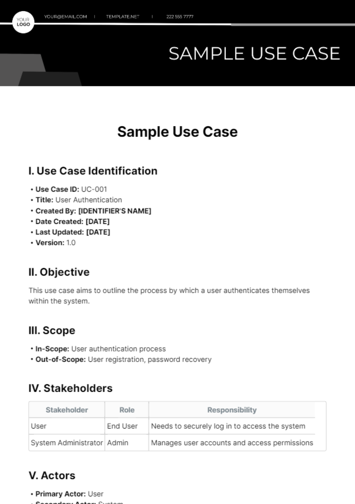 Free Sample Use Case Template