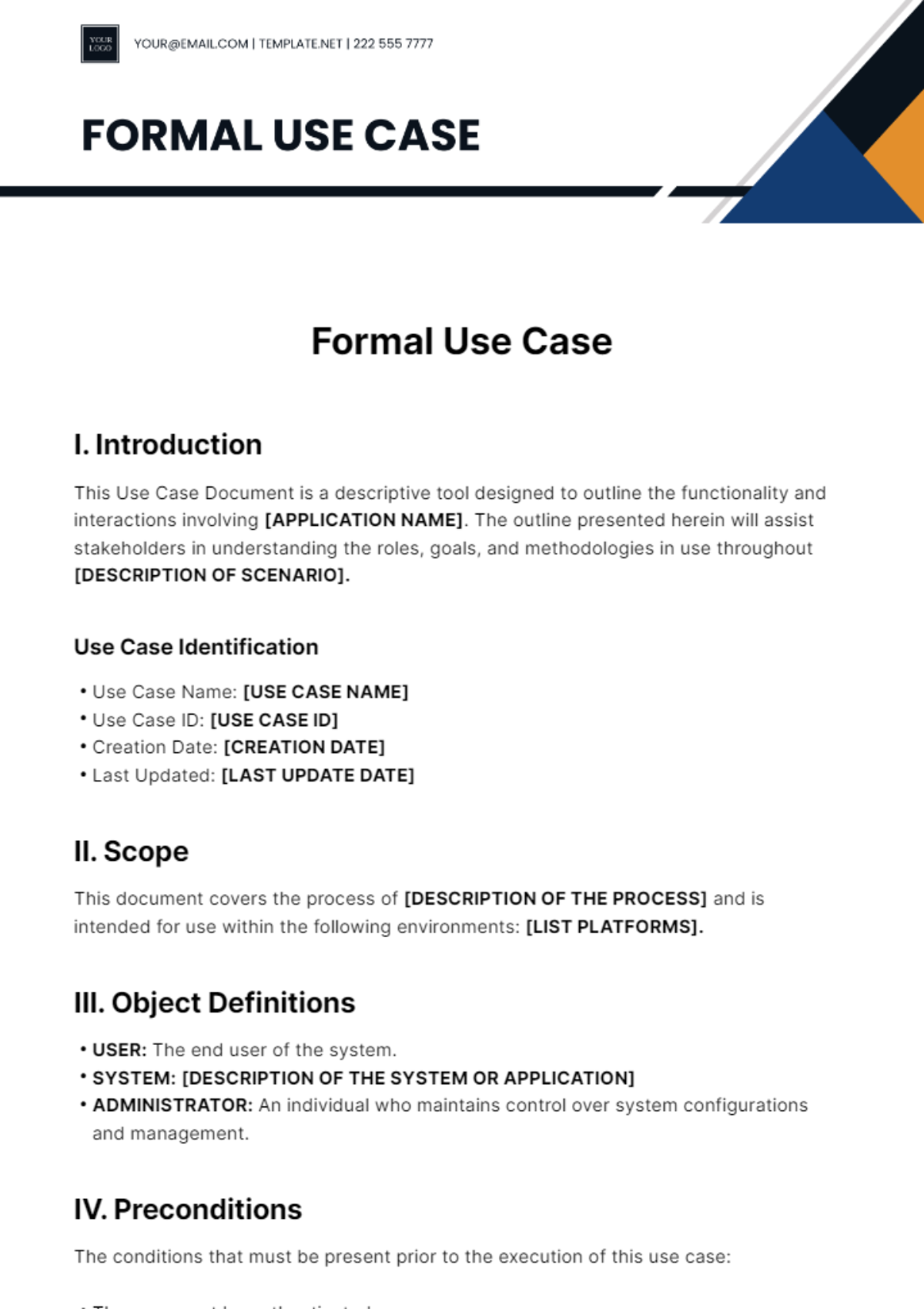 Free Formal Use Case Template