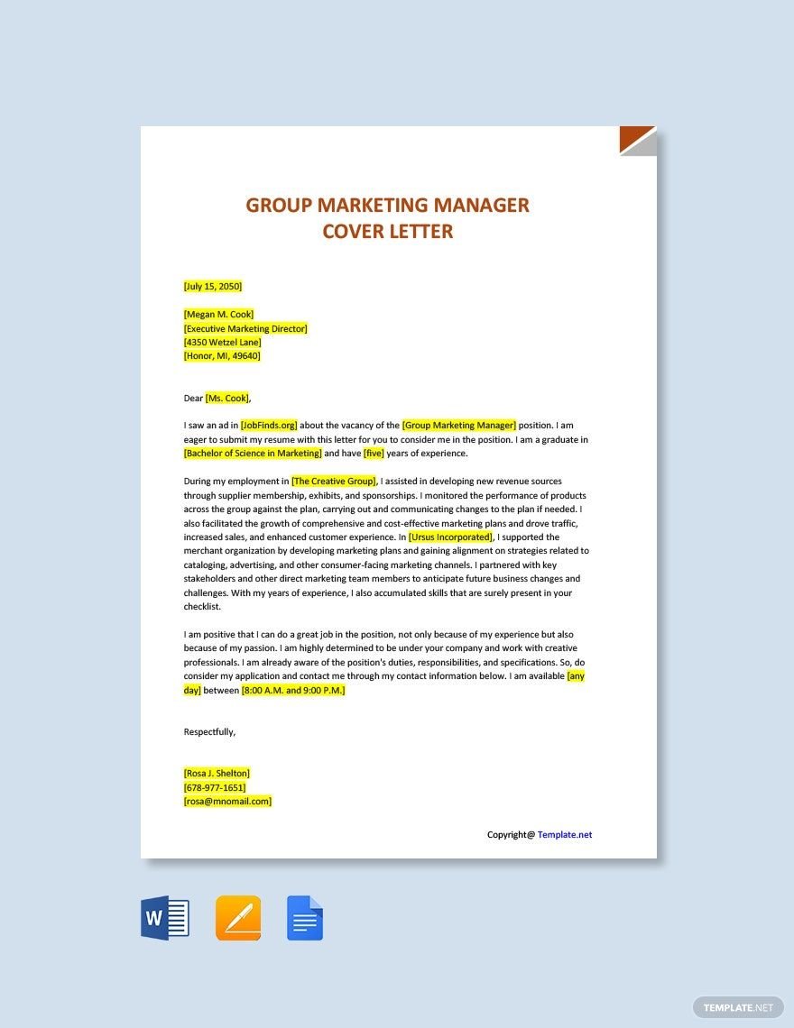 Group Marketing Manager Cover Letter Template