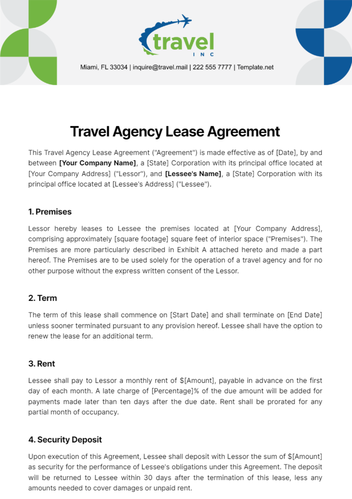 Free Travel Agency Lease Agreement Template