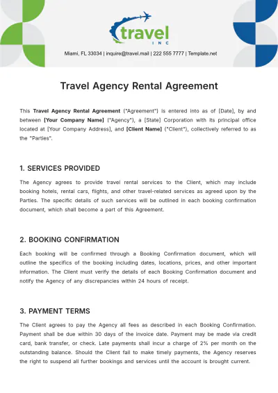 Free Travel Agency Rental Agreement Template to Edit Online