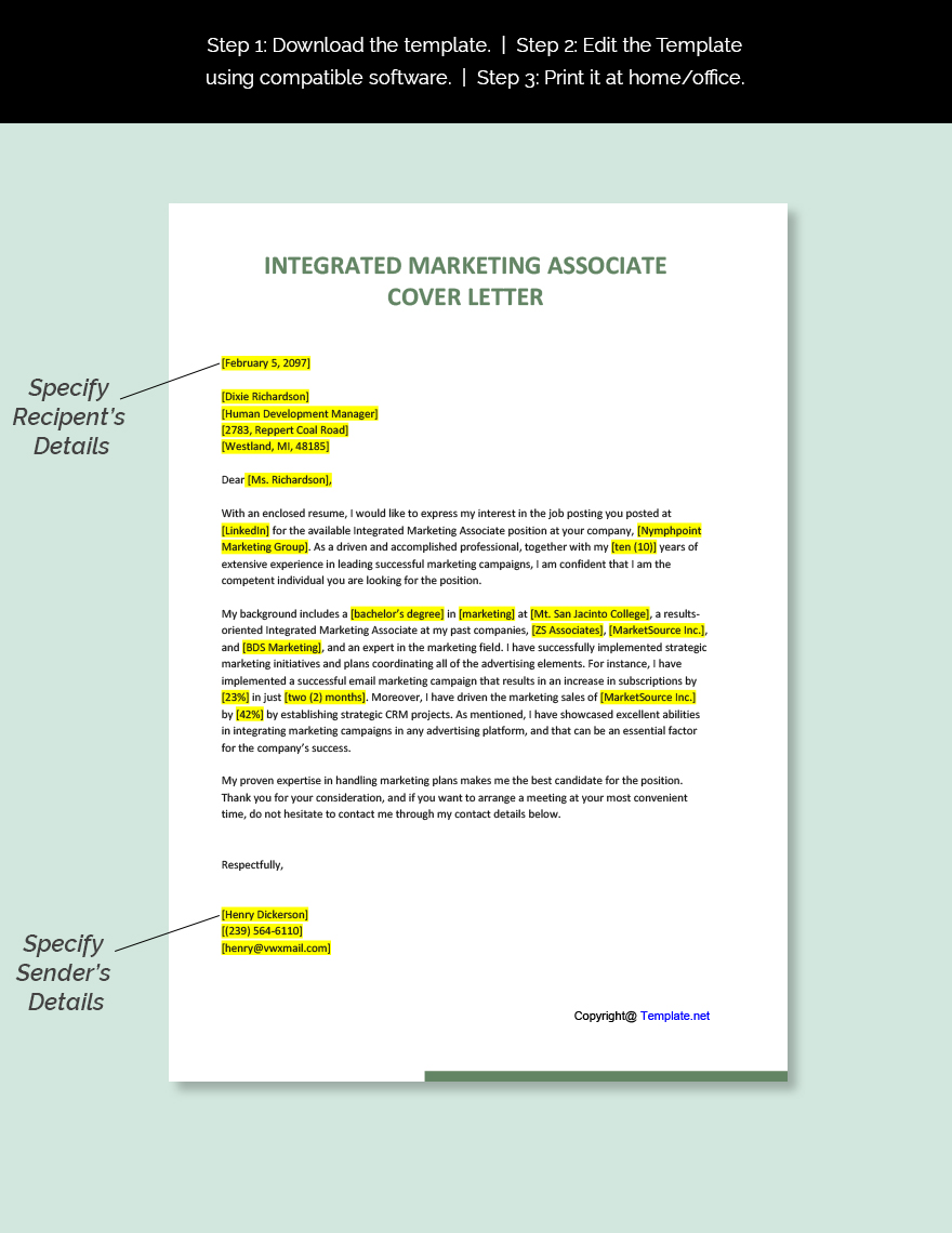 Integrated Marketing Associate Cover Letter