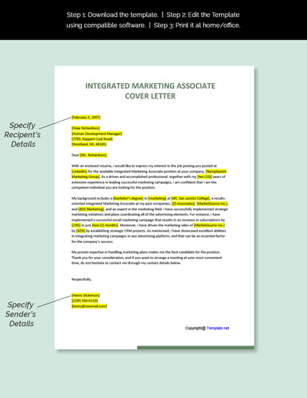 Integrated Marketing Associate Cover Letter Template