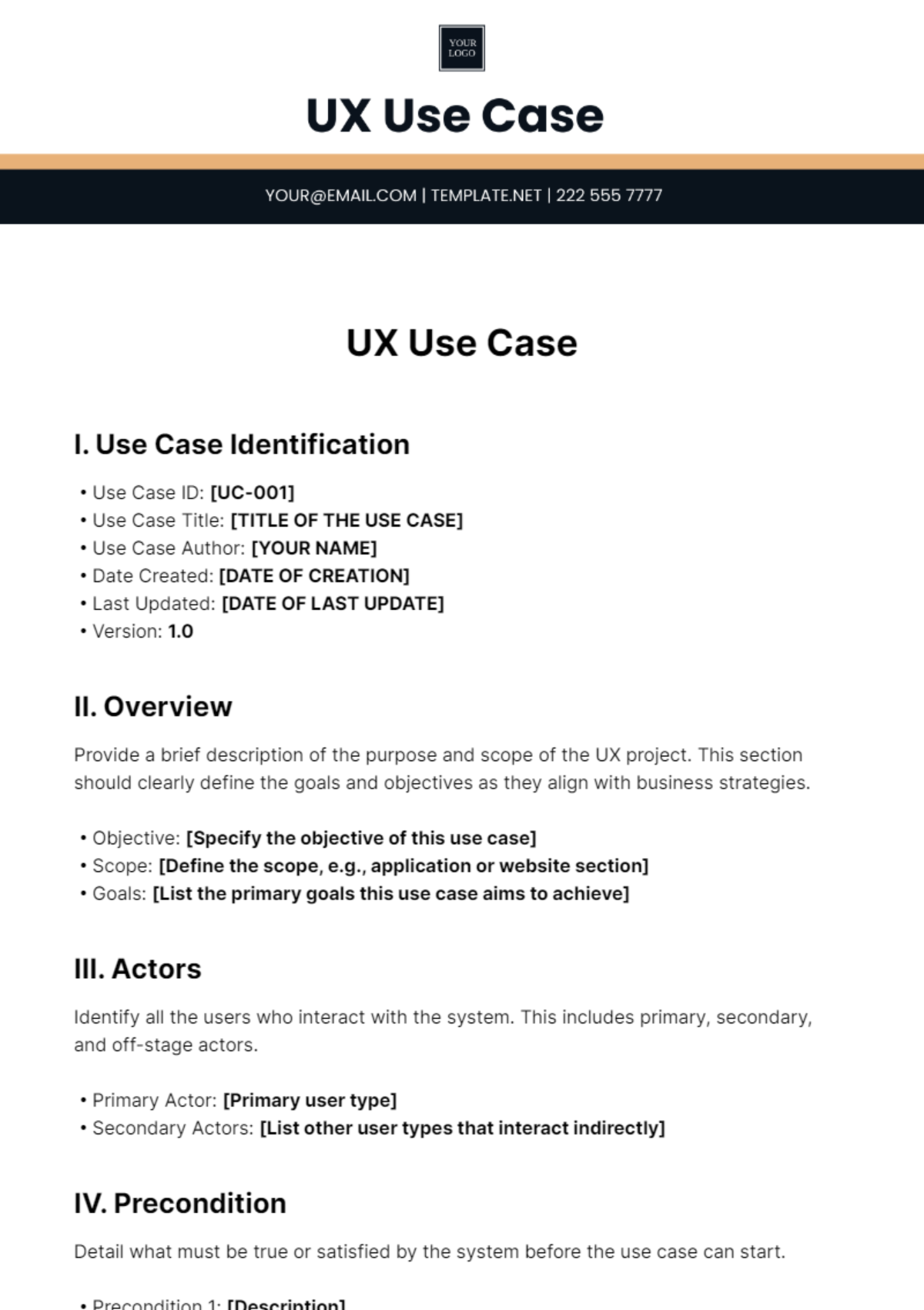Free UX Use Case Template