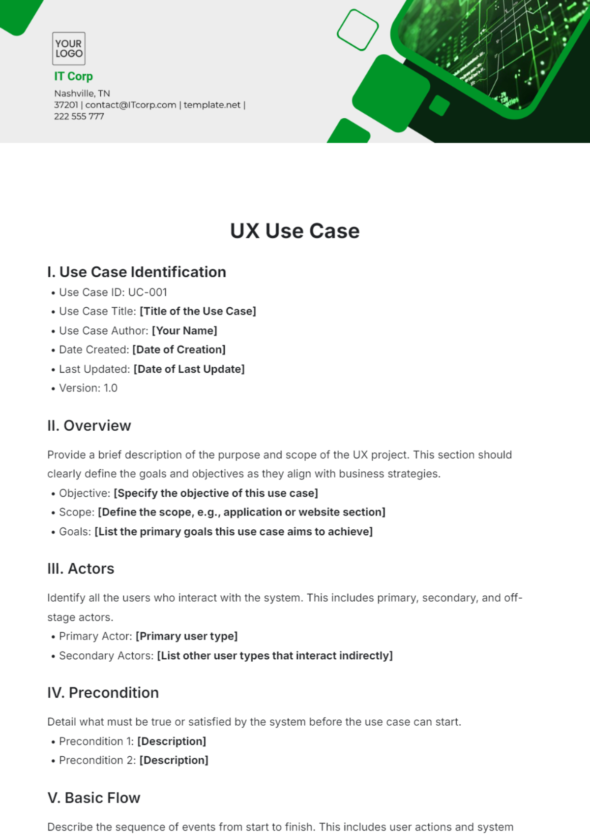 UX Use Case Template - Edit Online & Download