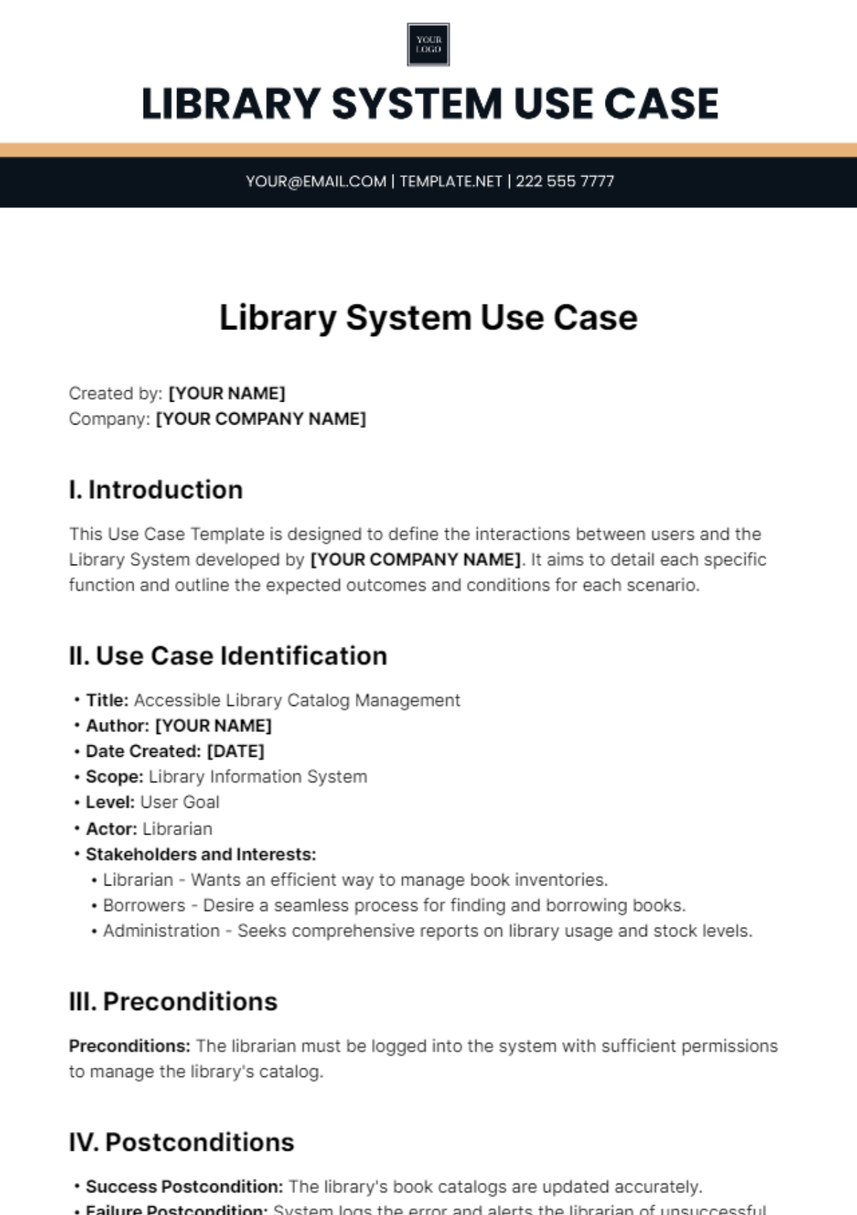 Free Library System Use Case Template