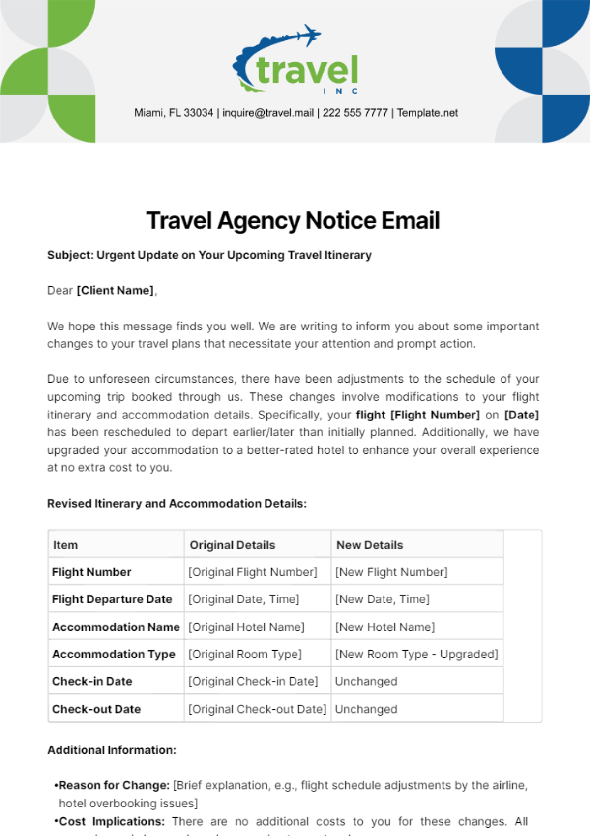 Travel Agency Notice Email Template