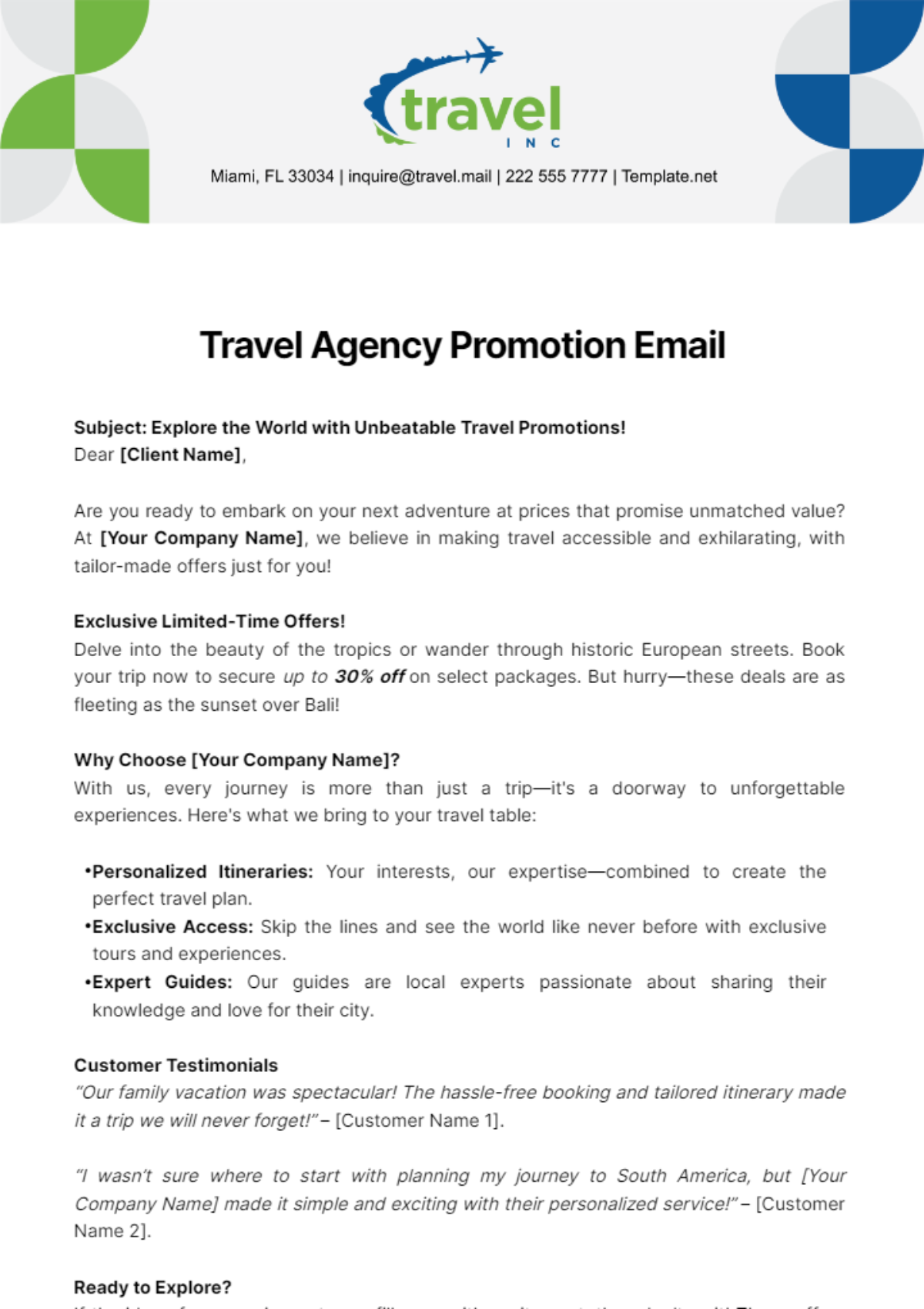 Free Travel Agency Promotion Email Template