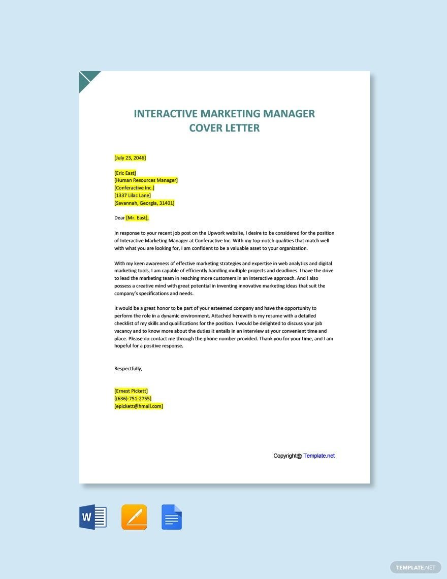 Free Interactive Marketing Manager Cover Letter Template