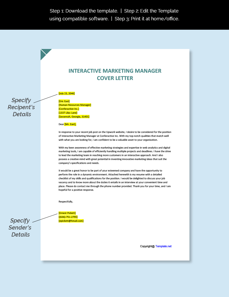 Interactive Marketing Manager Cover Letter