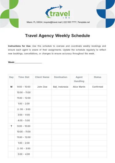 Free Travel Agency Weekly Schedule Template to Edit Online