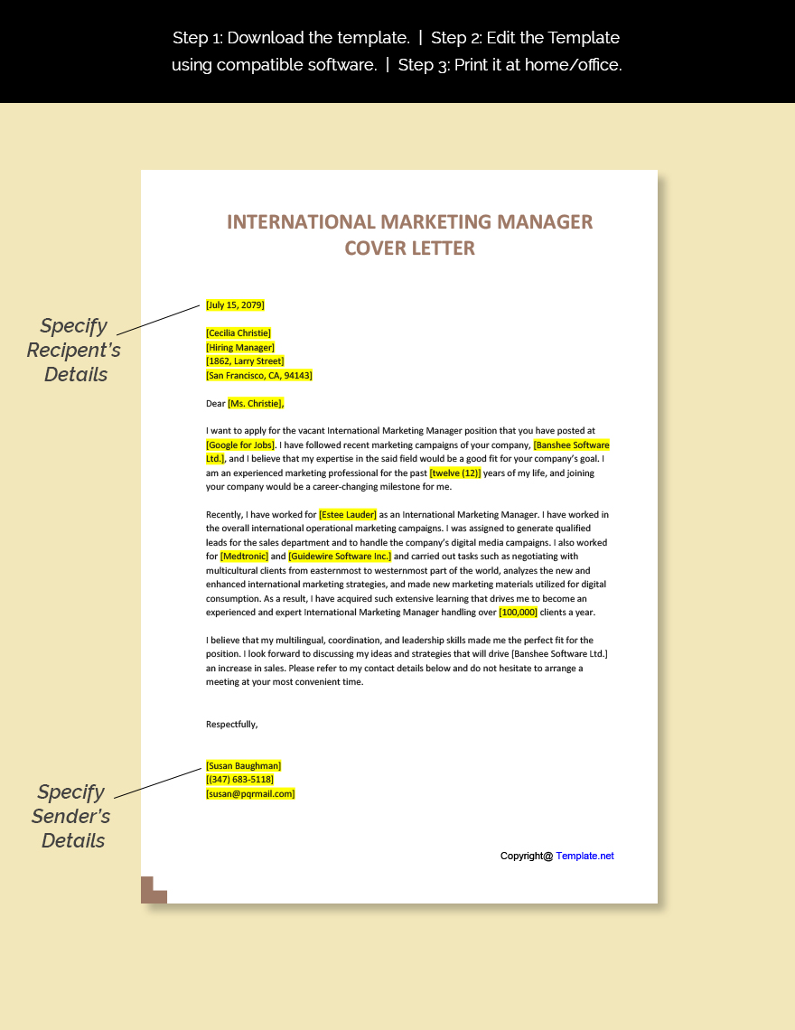 International Marketing Manager Cover Letter