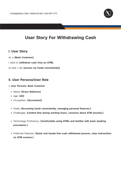 Free User Story For Withdrawing Cash Template to Edit Online