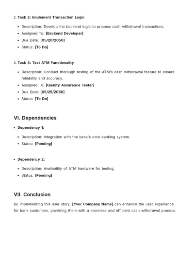 Free User Story For Withdrawing Cash Template to Edit Online