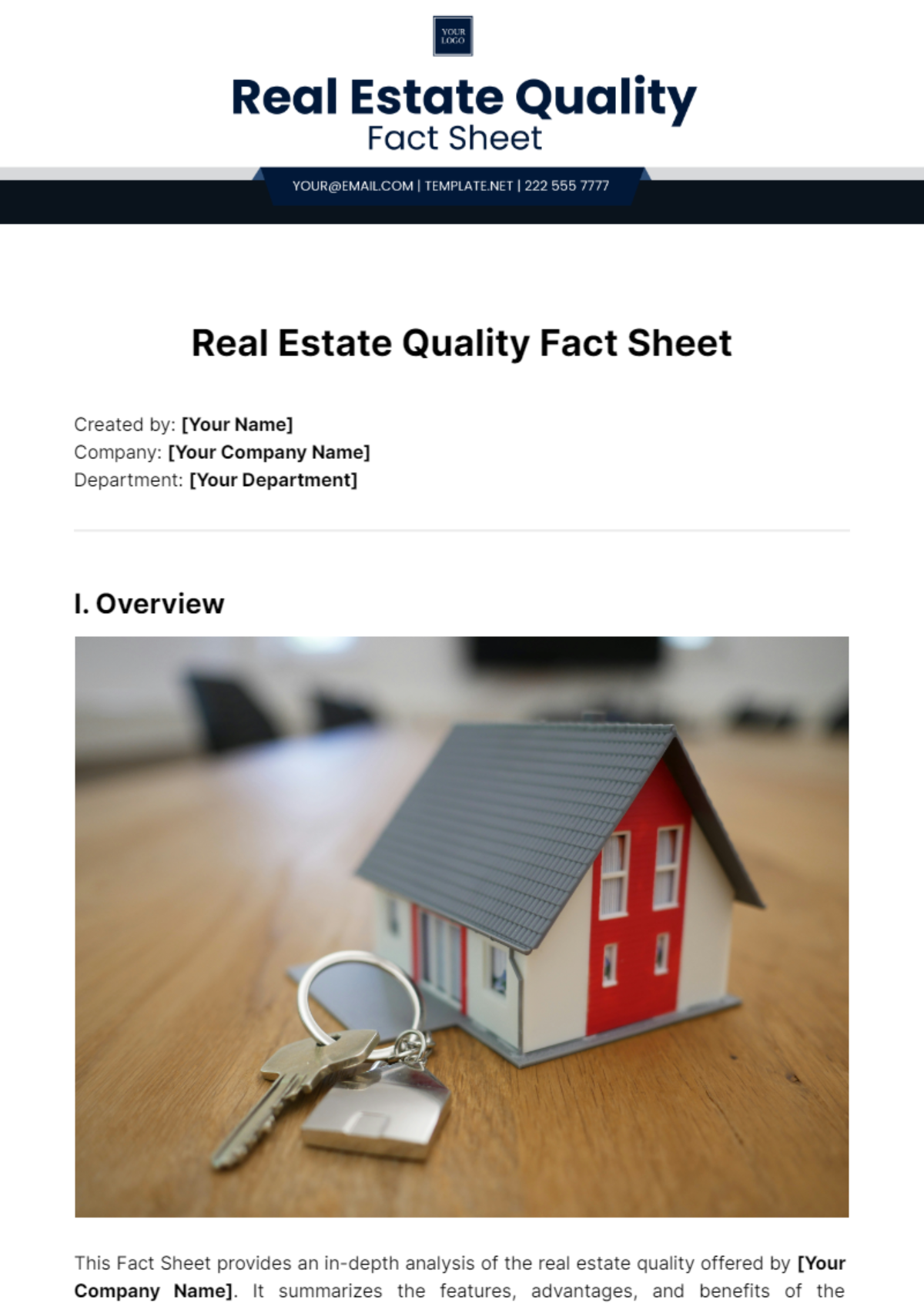 Real Estate Quality Fact Sheet Template