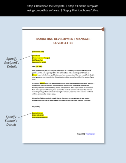 cover letter template assistant marketing manager