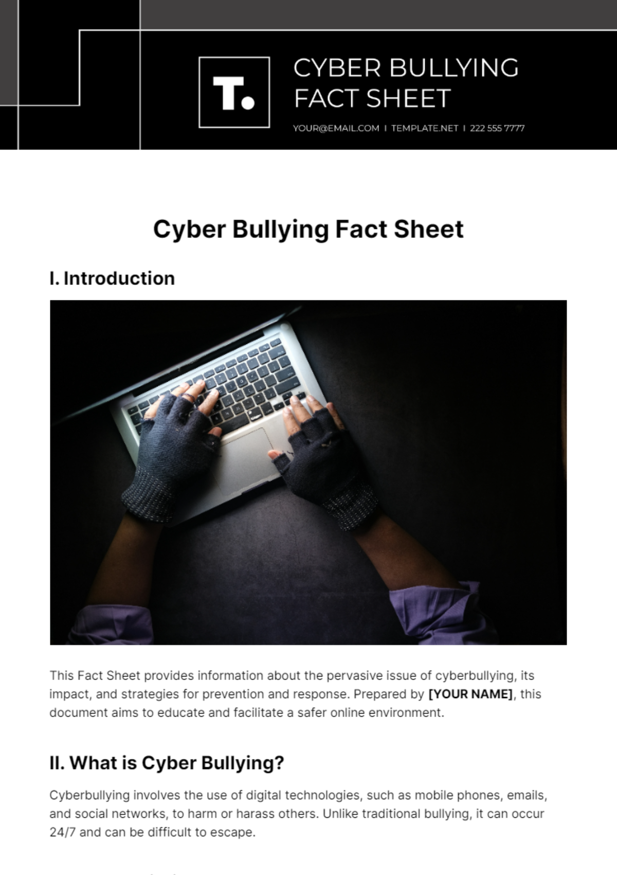Cyber Bullying Fact Sheet Template