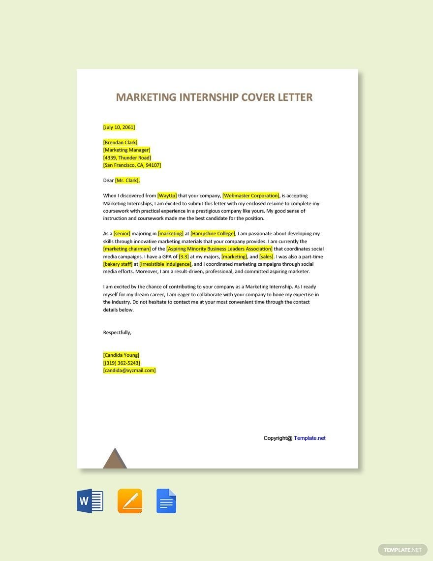 Internship Cover Letter Template in PDF