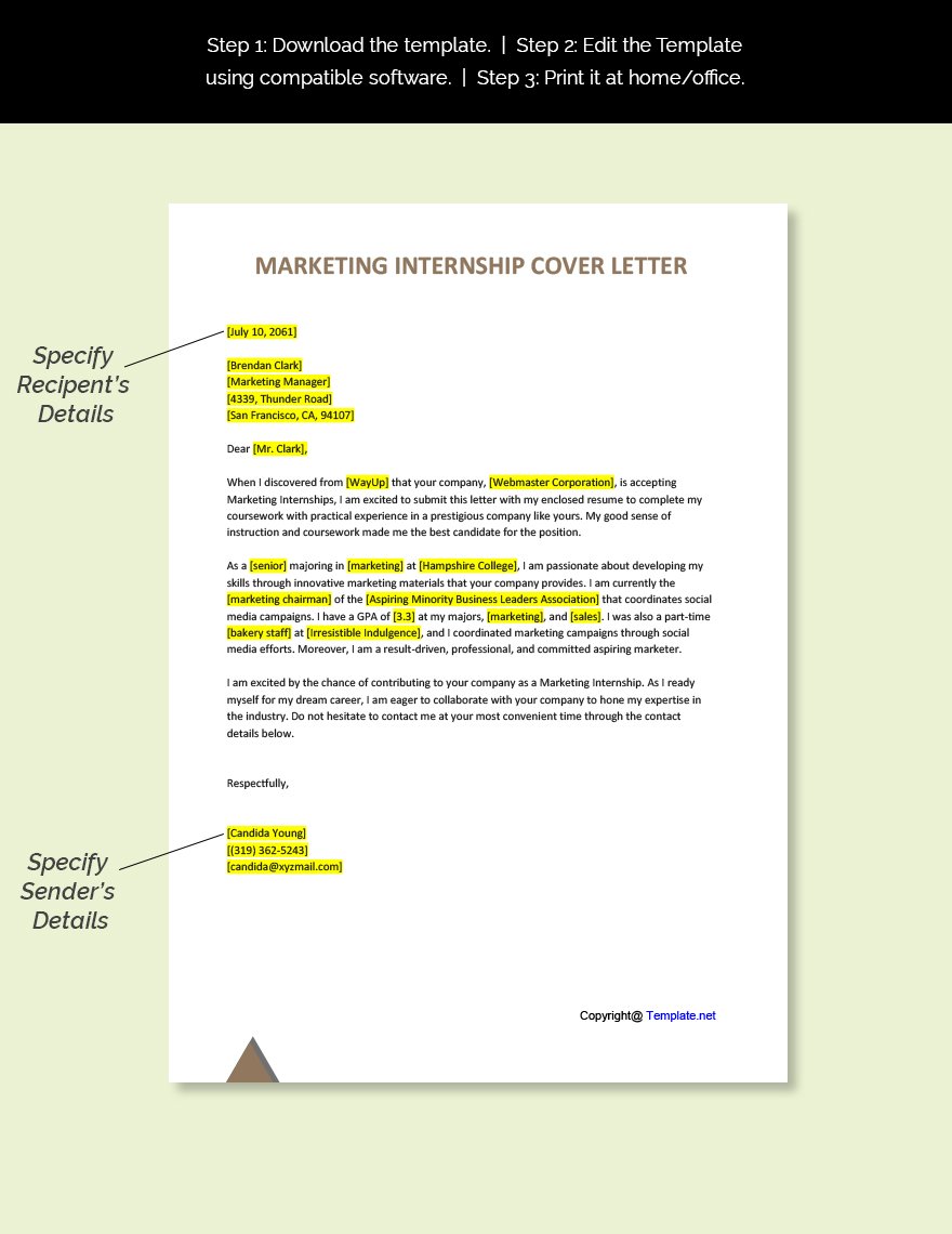 internship cover letter for marketing