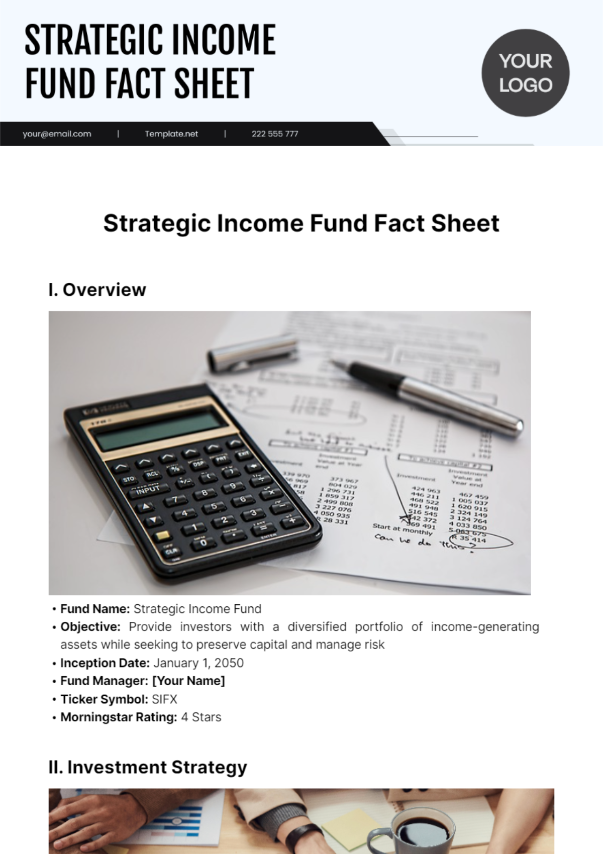 Strategic Income Fund Fact Sheet Template