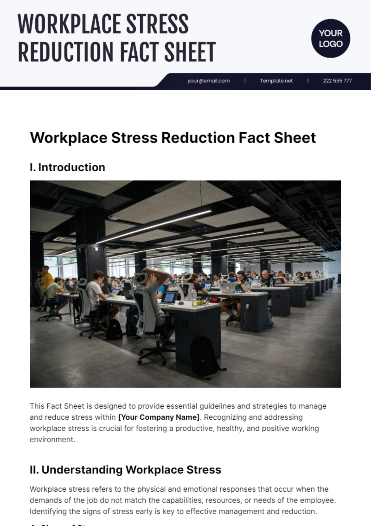 Workplace Stress Reduction Fact Sheet Template