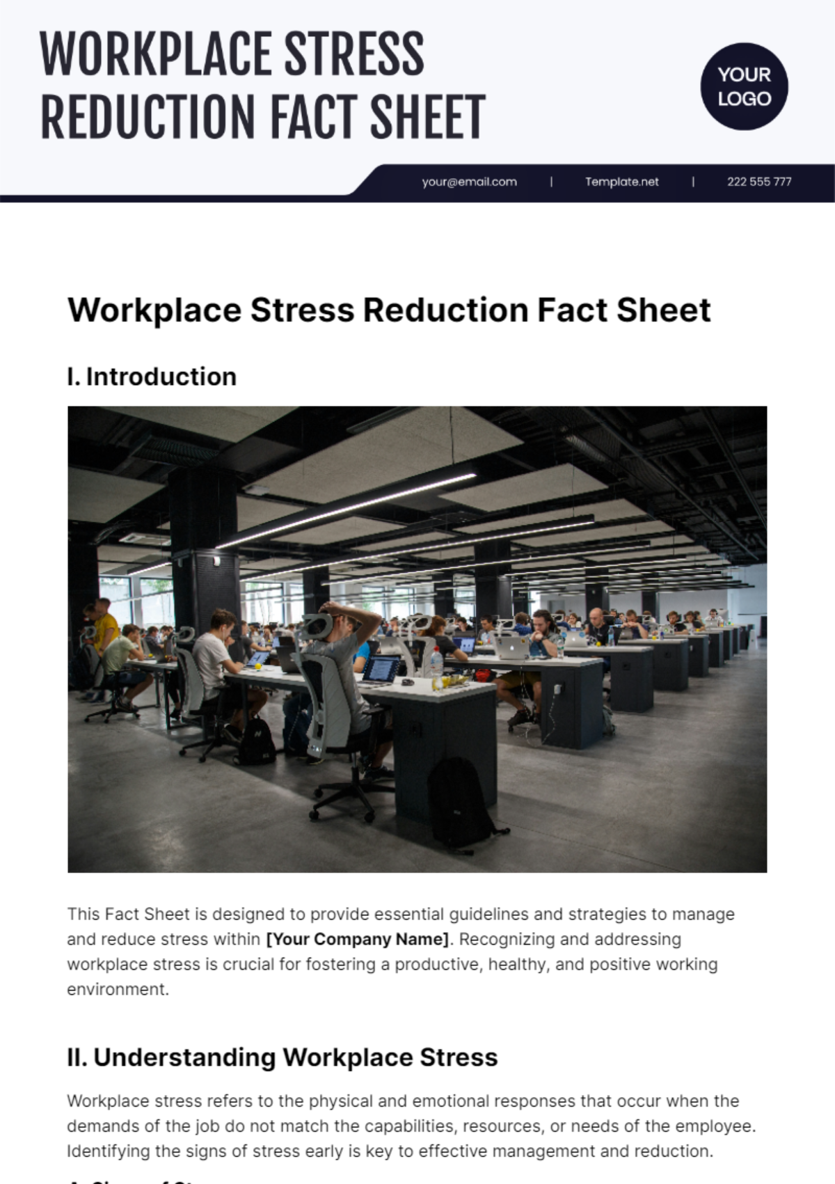 Workplace Stress Reduction Fact Sheet Template - Download | Template.net