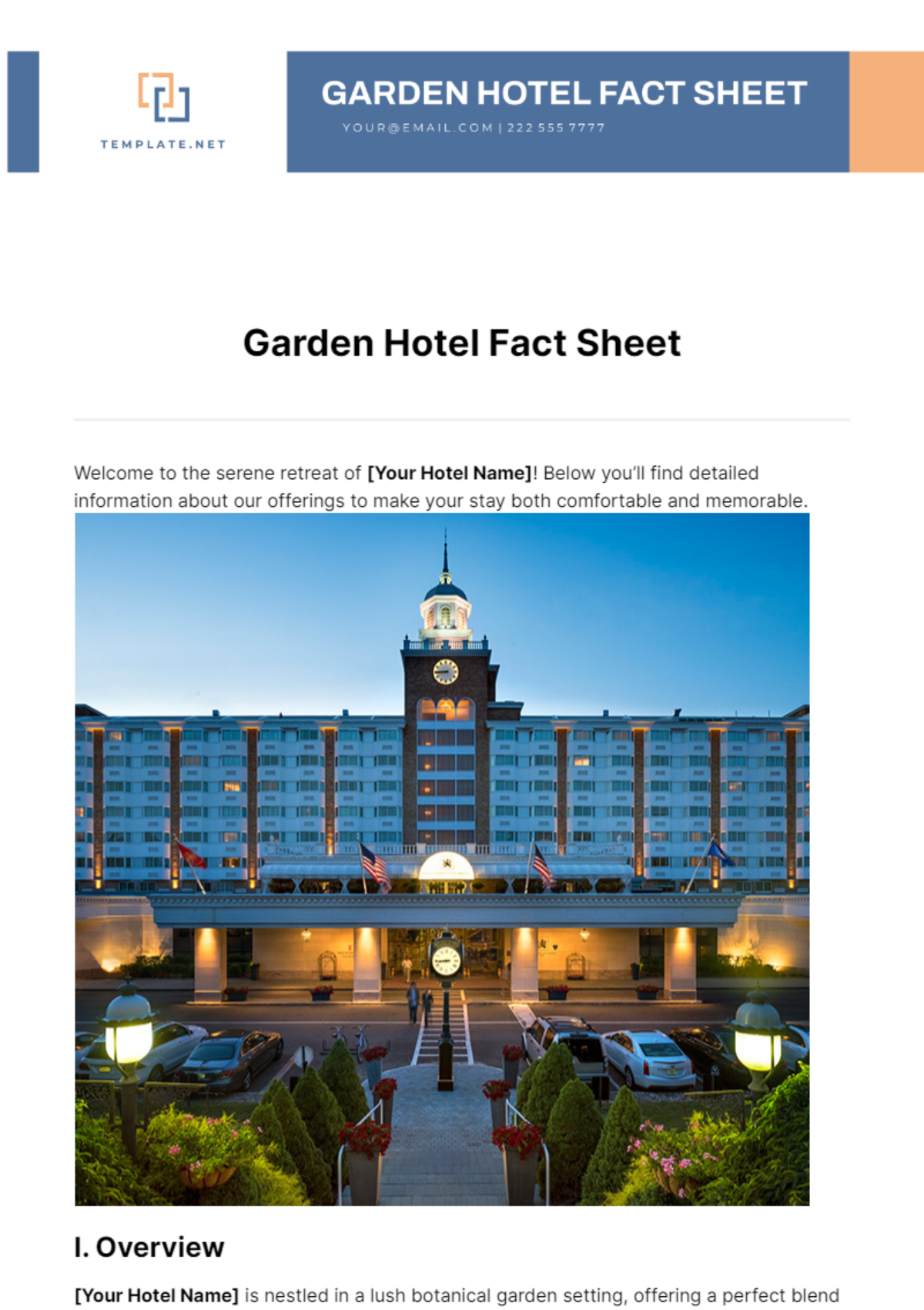 Garden Hotel Fact Sheet Template