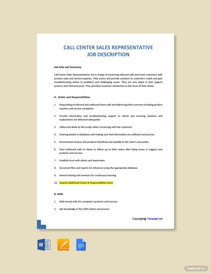 Call Center Supervisor Job Description Template Google Docs Word 