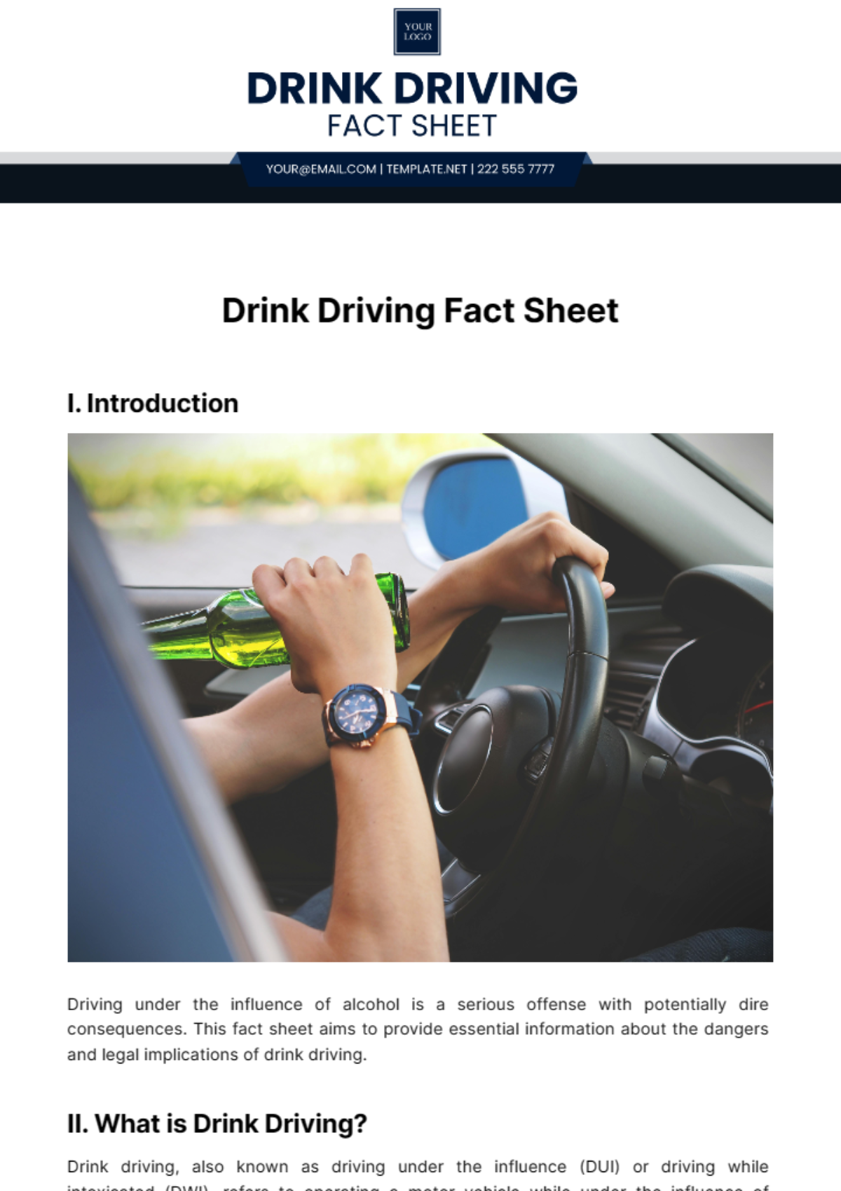 Drink Driving Fact Sheet Template