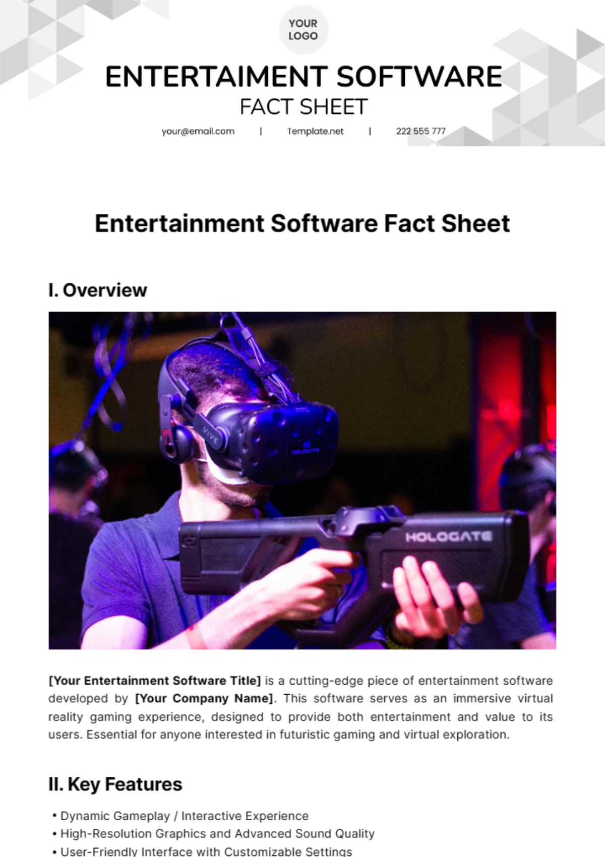 Entertainment Software Fact Sheet Template