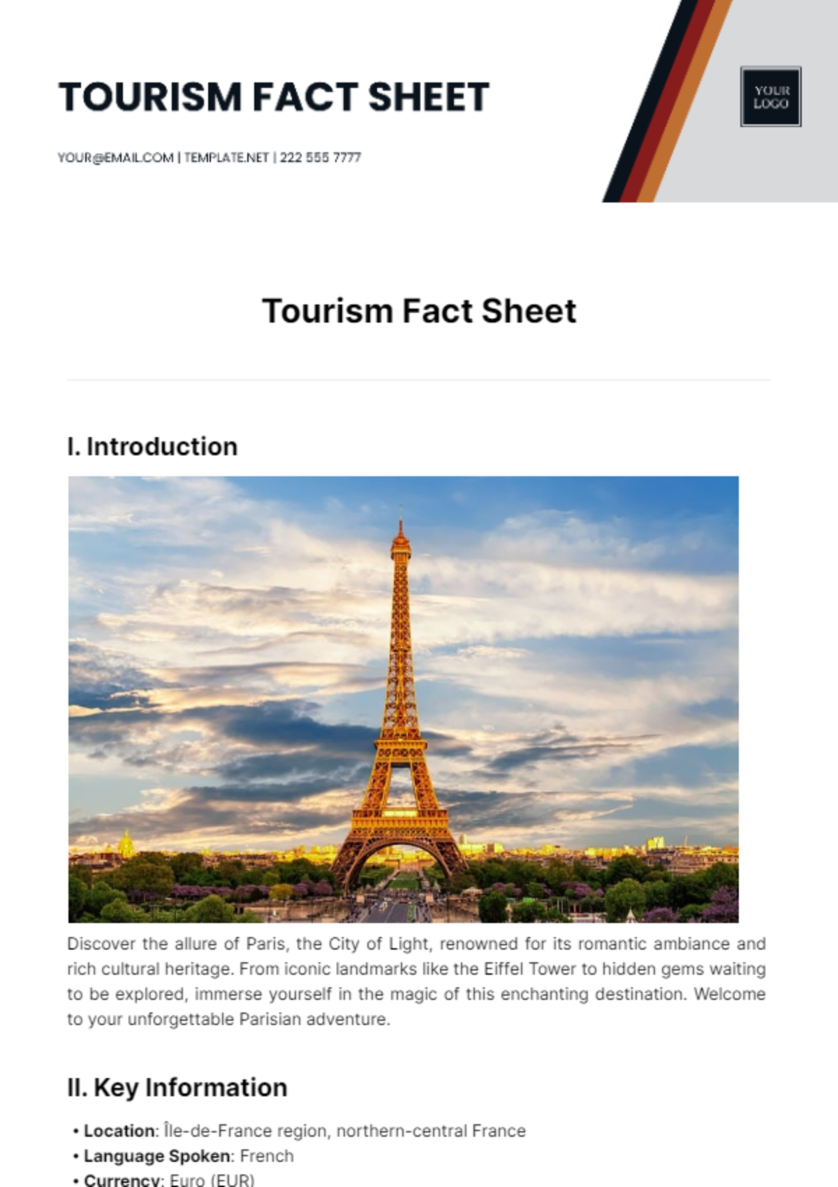 Tourism Fact Sheet Template