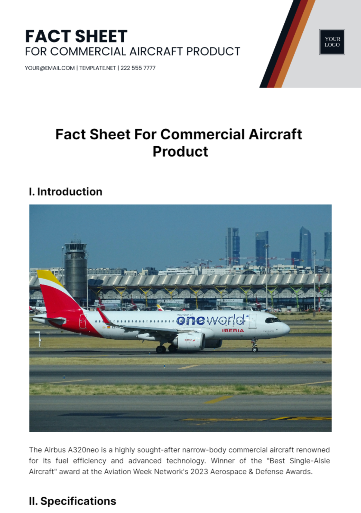 Free Fact Sheet For Commercial Aircraft Product Template