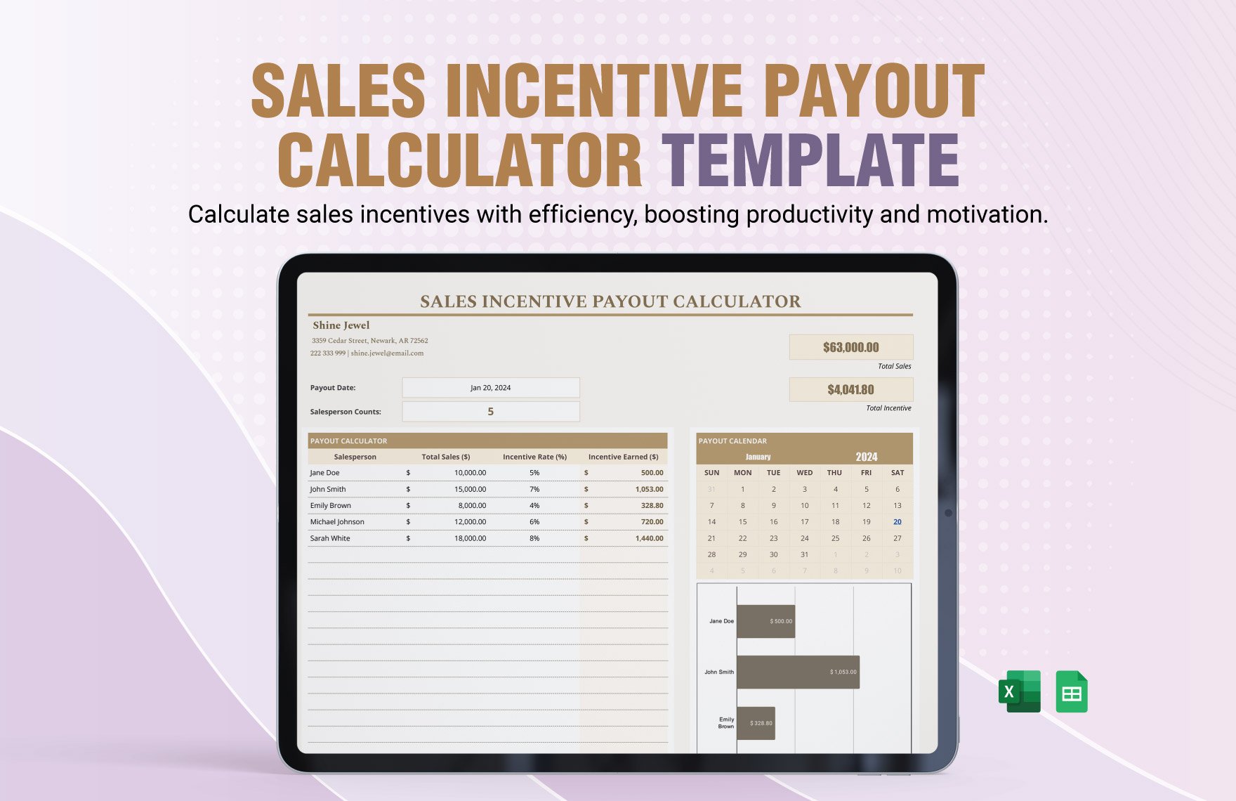 Sales Incentive Payout Calculator Template in Excel, Google Sheets
