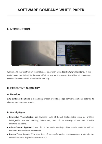 Free Software Company White Paper Template to Edit Online