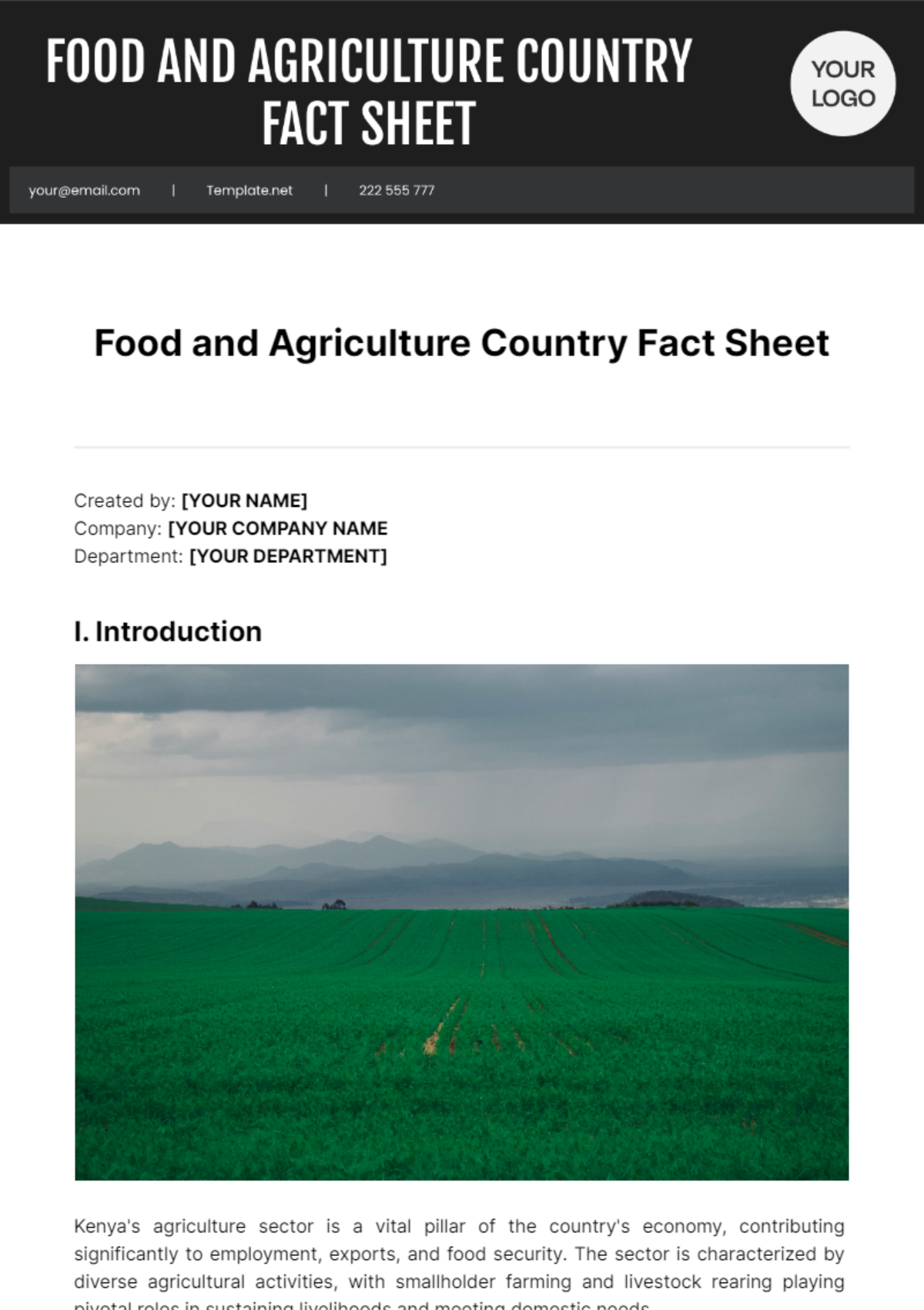 Free Food And Agriculture Country Fact Sheet Template