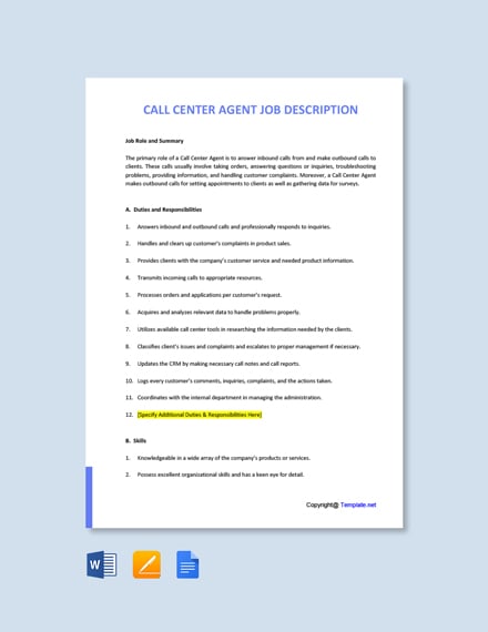 call center customer service agent job description