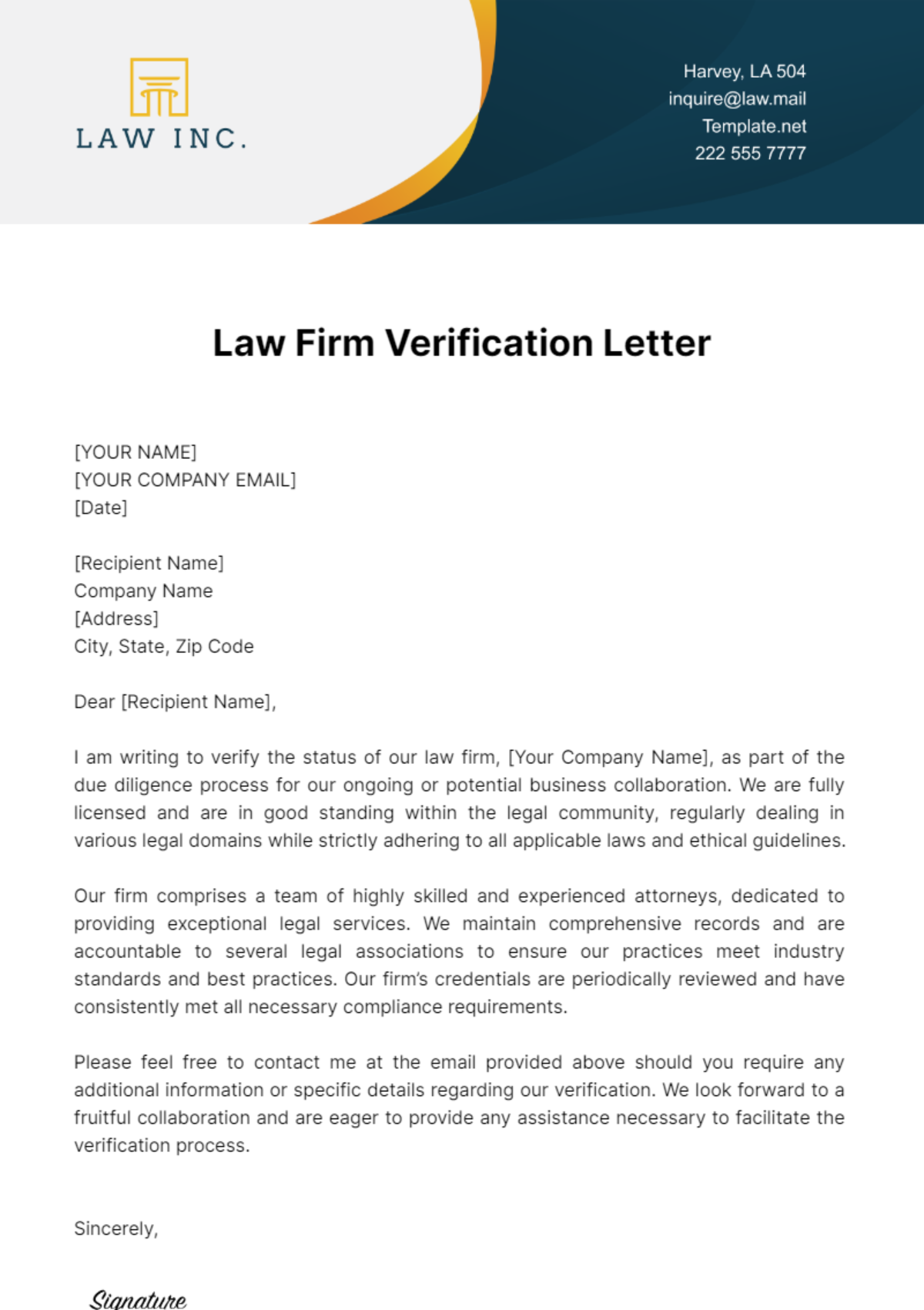 Free Law Firm Verification Letter Template