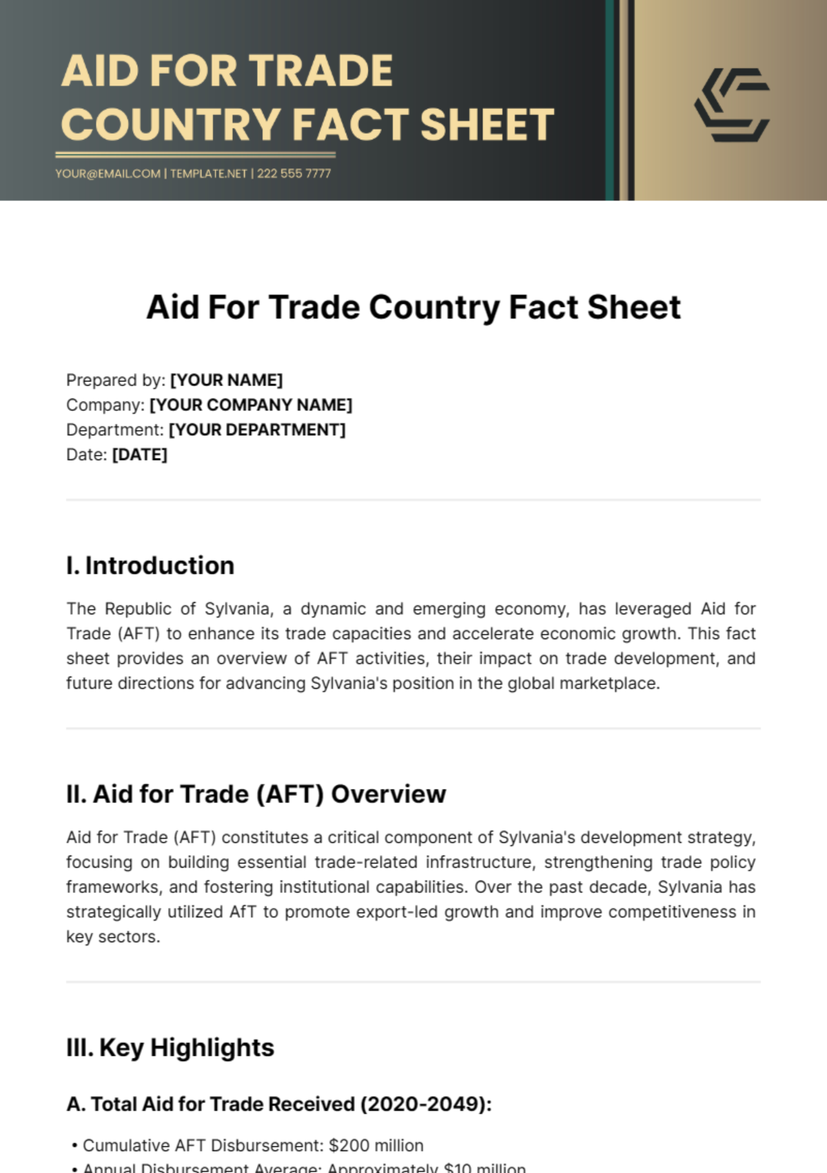 Free Aid For Trade Country Fact Sheet Template