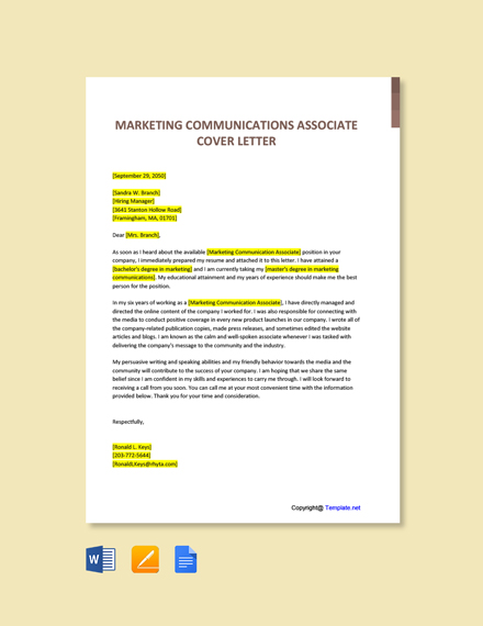 cover letter for marketing communications specialist