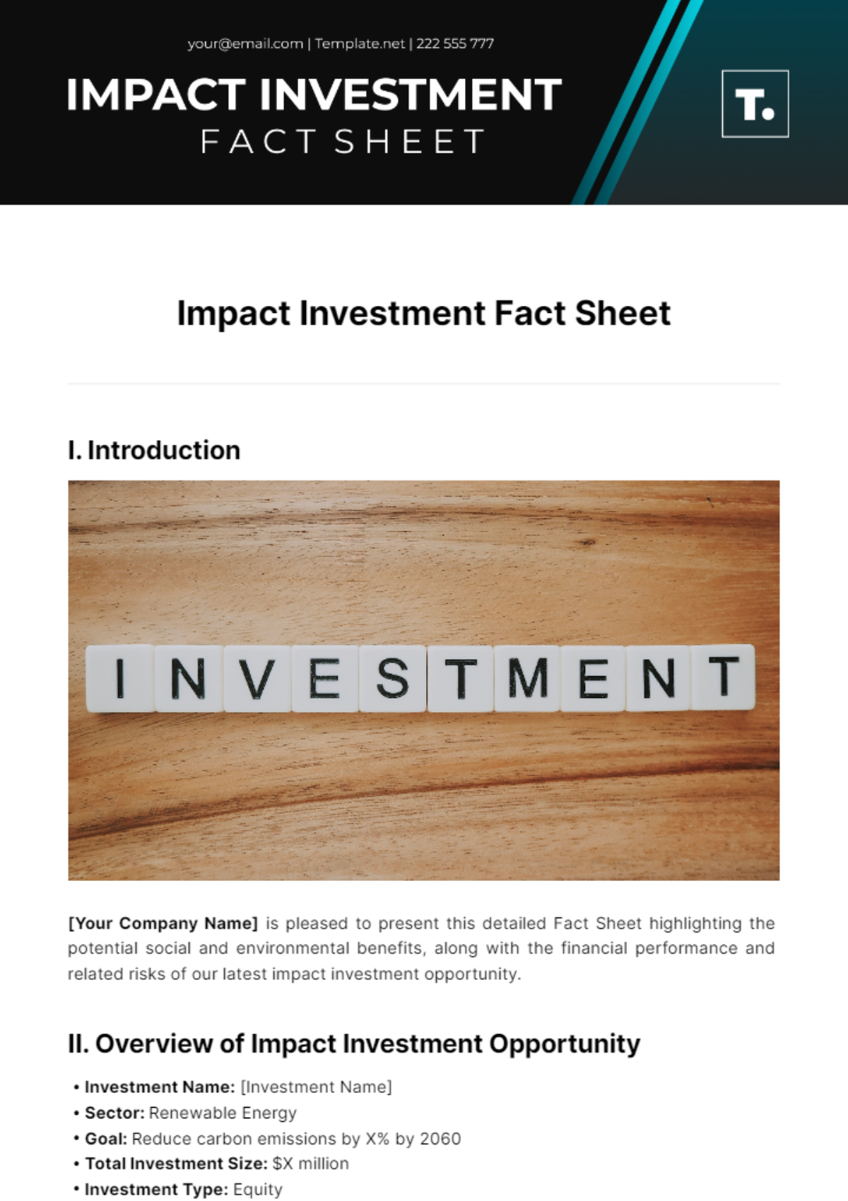 Impact Investment Fact Sheet Template