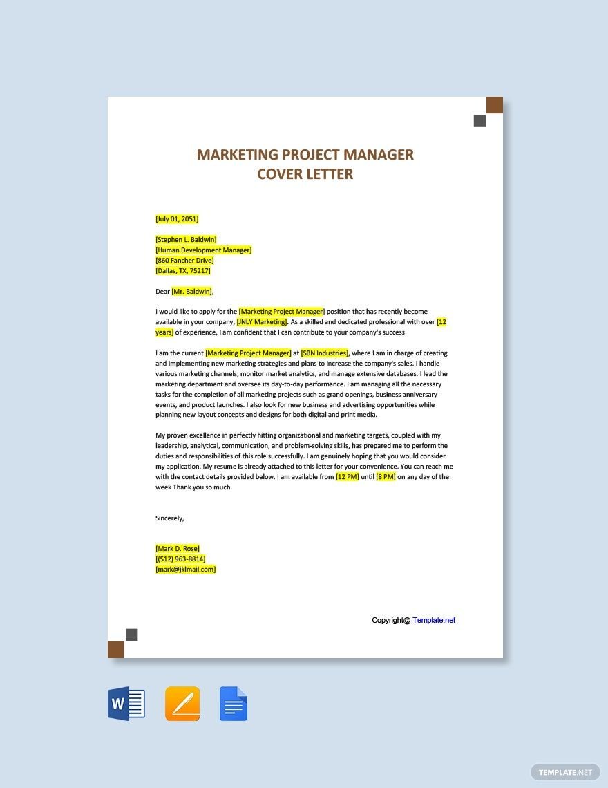 Marketing Project Manager Cover Letter Template