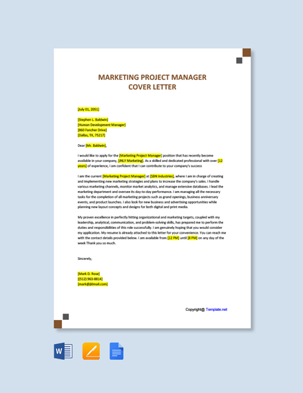 cover letter template project manager