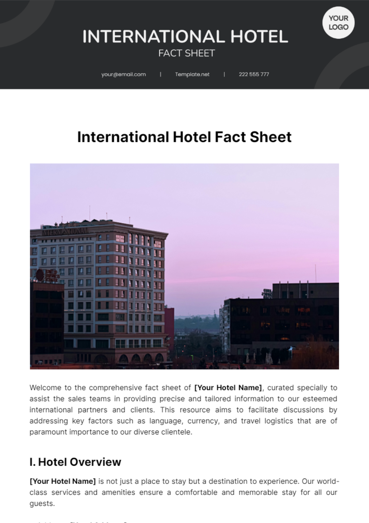 International Hotel Fact Sheet Template