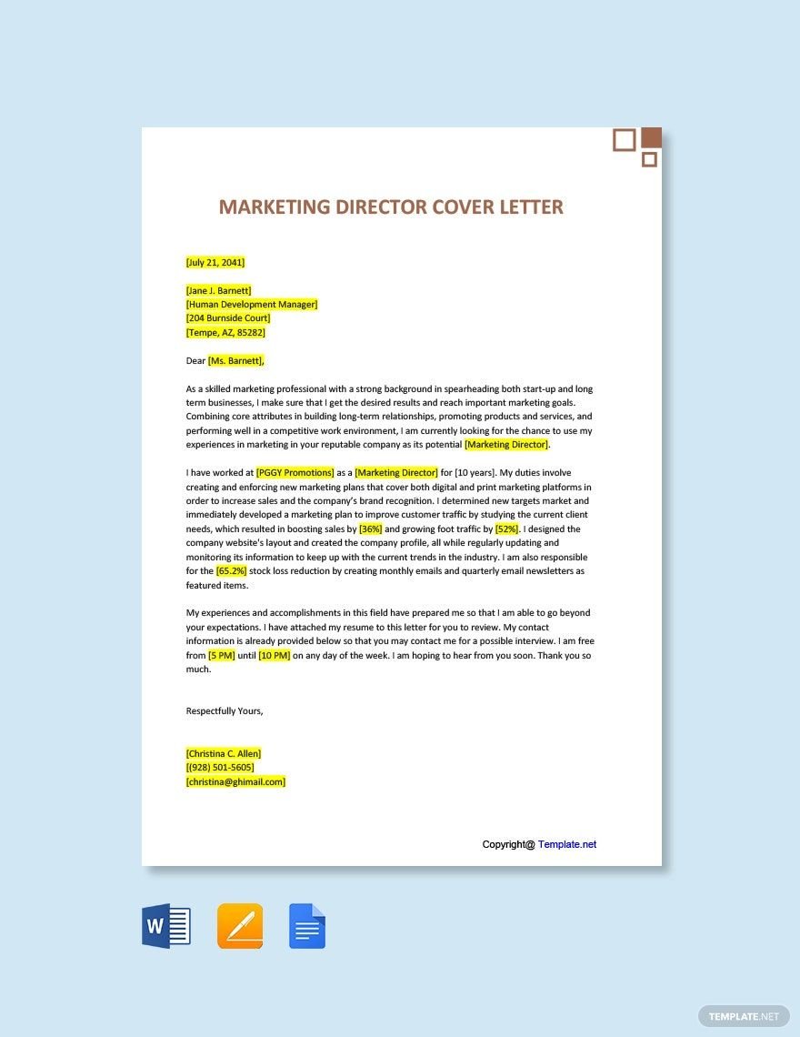 Marketing Director Cover Letter Template